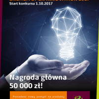 Plakat promujący konkurs Energa Open Innovation – w tle grafika promująca konkurs + podstawowe informacje